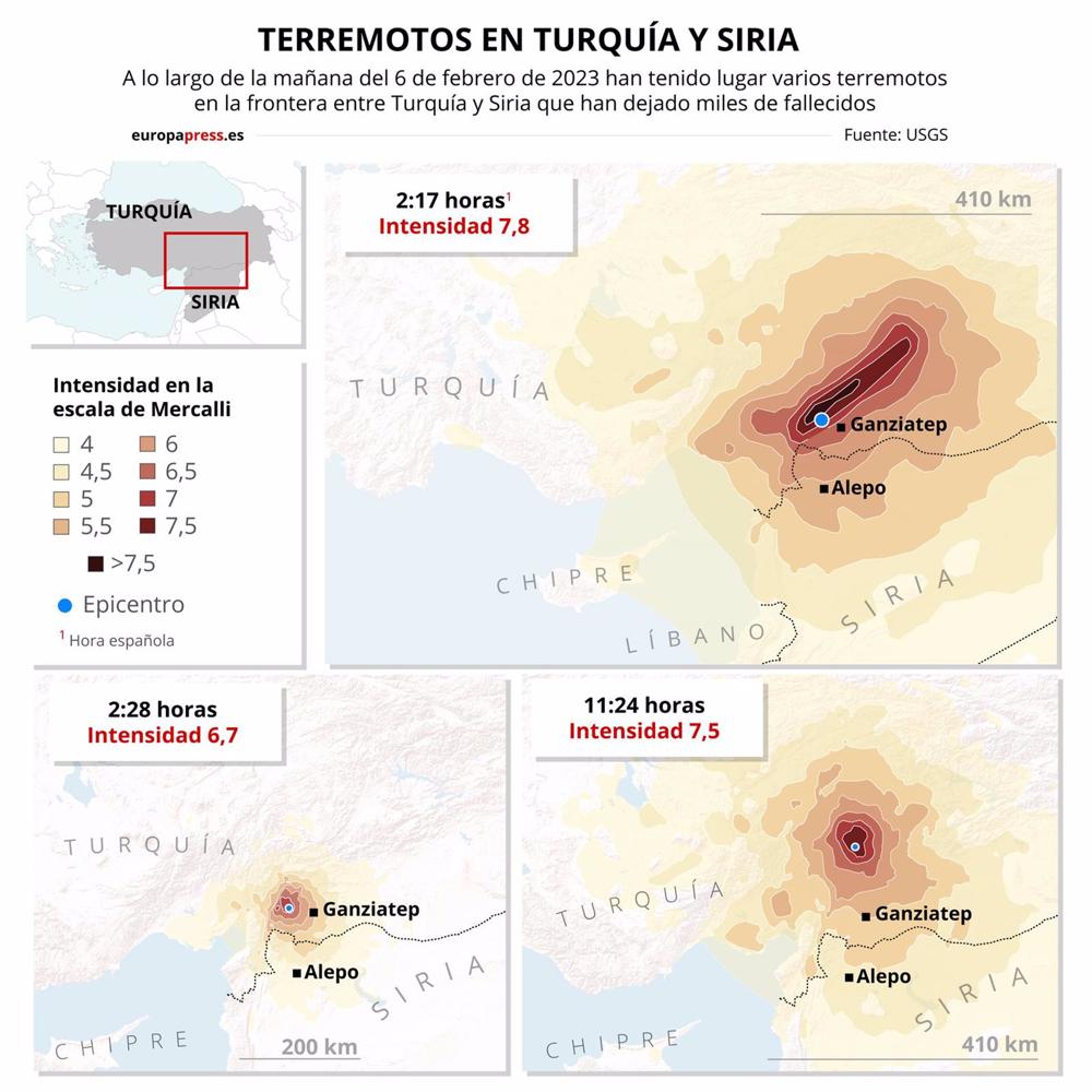 Terremotos en Turquía y Siria, en mapas